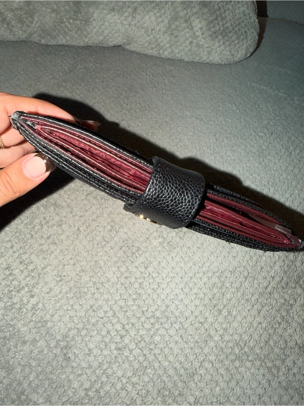 Black Quilted Leather Wallet with Burgundy Card Holder Insert